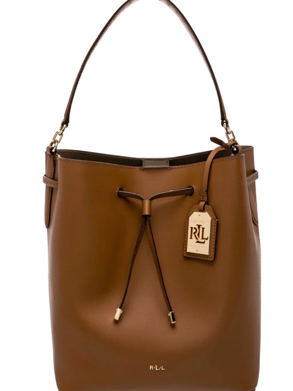Ralph Lauren Tan Leather Drawstring Shoulder Bucket Bag